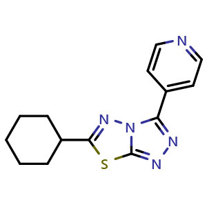 Chemical structure of 6-cyclohexyl-3-(pyridin-4-yl)-[1,2,4]triazolo[3,4-b][1,3,4]thiadiazole , CAS 577983-92-7, AChemBlock X210564