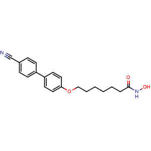 Chemical structure of 7-((4'-Cyano-[1,1'-biphenyl]-4-yl)oxy)-N-hydroxyheptanamide , CAS 191228-04-3, AChemBlock X210575