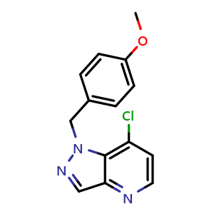 Chemical structure of 7-chloro-1-[(4-methoxyphenyl)methyl]pyrazolo[4,3-b]pyridine , CAS 2940947-17-9, AChemBlock X210593