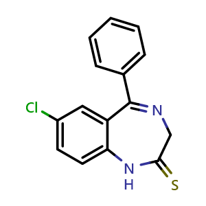 Chemical structure of 7-Chloro-5-phenyl-1H-benzo[e][1,4]diazepine-2(3H)-thione , CAS 4547-02-8, AChemBlock X210596