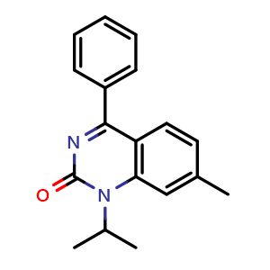 Chemical structure of 7-methyl-1-(1-methylethyl)-4-phenyl-2(1H)-quinazolinone , CAS 22760-18-5, AChemBlock X210605