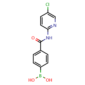 Chemical structure of B-[4-[[(5-chloro-2-pyridinyl)amino]carbonyl]phenyl]Boronic acid , CAS 1884715-43-8, AChemBlock X210645