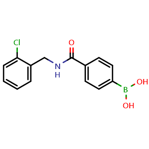 Chemical structure of B-[4-[[[(2-chlorophenyl)methyl]amino]carbonyl]phenyl]Boronic acid , CAS 874287-98-6, AChemBlock X210646