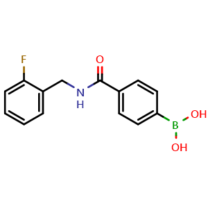 Chemical structure of B-[4-[[[(2-fluorophenyl)methyl]amino]carbonyl]phenyl]Boronic acid , CAS 874460-14-7, AChemBlock X210647