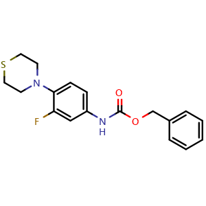 Chemical structure of benzyl (3-fluoro-4-thiomorpholinophenyl)carbamate , CAS 168828-71-5, AChemBlock X210655