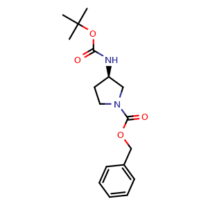 Chemical structure of benzyl (3R)-3-(tert-butoxycarbonylamino)pyrrolidine-1-carboxylate , CAS 122536-75-8, AChemBlock X210657