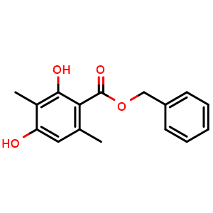 Chemical structure of benzyl 2,4-dihydroxy-3,6-dimethylbenzoate , CAS 56410-30-1, AChemBlock X210664