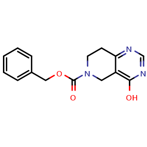 Chemical structure of benzyl 4-hydroxy-7,8-dihydropyrido[4,3-d]pyrimidine-6(5H)-carboxylate , CAS 1800483-56-0, AChemBlock X210668