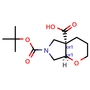 Chemical structure of cis-6-tert-butoxycarbonyl-2,3,4,5,7,7a-hexahydropyrano[2,3-c]pyrrole-4a-carboxylic acid , CAS 2696257-74-4, AChemBlock X210700