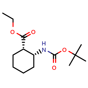 Chemical structure of ethyl (1S,2R)-2-((tert-butoxycarbonyl)amino)cyclohexane-1-carboxylate , CAS 1334880-12-4, AChemBlock X210758