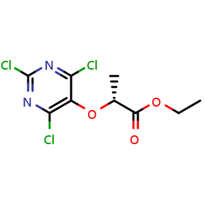 Chemical structure of Ethyl (R)-2-[(2,4,6-Trichloro-5-pyrimidinyl)oxy]propanoate , CAS 1572048-30-6, AChemBlock X210761