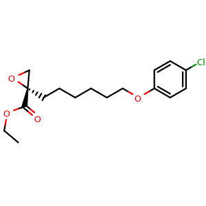 Chemical structure of ethyl (S)-2-(6-(4-chlorophenoxy)hexyl)oxirane-2-carboxylate , CAS 828934-40-3, AChemBlock X210762