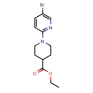 Chemical structure of ethyl 1-(5-bromopyridin-2-yl)piperidine-4-carboxylate , CAS 364794-70-7, AChemBlock X210767