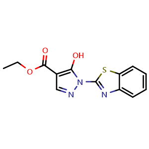 Chemical structure of Ethyl 1-(Benzo[d]thiazol-2-yl)-5-hydroxy-1H-pyrazole-4-carboxylate , CAS 1006661-02-4, AChemBlock X210769