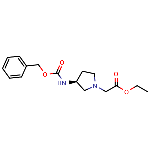 Chemical structure of ethyl 2-[(3S)-3-(benzyloxycarbonylamino)pyrrolidin-1-yl]acetate , CAS 2940865-67-6, AChemBlock X210781