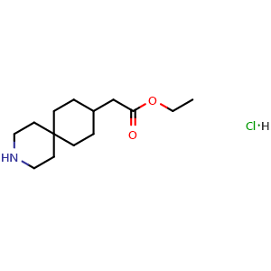 Chemical structure of ethyl 2-{3-azaspiro[5.5]undecan-9-yl}acetate hydrochloride , CAS 1803608-00-5, AChemBlock X210784