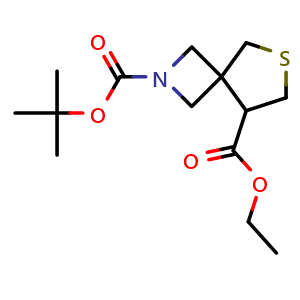 Chemical structure of Ethyl 2-Boc-6-thia-2-azaspiro[3.4]octane-8-carboxylate , CAS 1453316-13-6, AChemBlock X210787