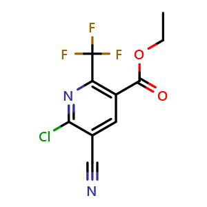 Chemical structure of Ethyl 2-chloro-3-cyano-6-(trifluoromethyl)-pyridine-5-carboxylate , CAS 175277-73-3, AChemBlock X210790