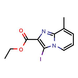 Chemical structure of ethyl 3-iodo-8-methylimidazo[1,2-a]pyridine-2-carboxylate , CAS 885276-44-8, AChemBlock X210807