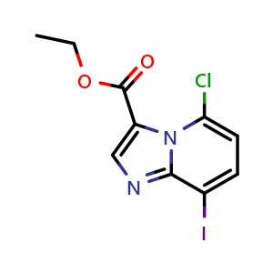 Chemical structure of ethyl 5-chloro-8-iodo-imidazo[1,2-a]pyridine-3-carboxylate , CAS 2768298-94-6, AChemBlock X210823