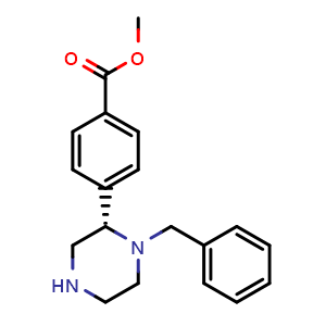 Chemical structure of methyl (S)-4-(1-benzylpiperazin-2-yl)benzoate , AChemBlock X210864