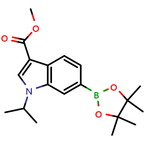 Chemical structure of methyl 1-isopropyl-6-(4,4,5,5-tetramethyl-1,3,2-dioxaborolan-2-yl)indole-3-carboxylate , CAS 881408-69-1, AChemBlock X210869