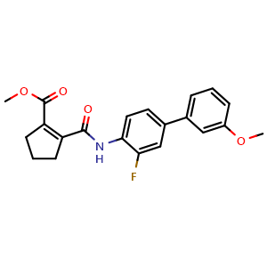 Chemical structure of methyl 2-((3-fluoro-3'-methoxy-[1,1'-biphenyl]-4-yl)carbamoyl)cyclopent-1-ene-1-carboxylate , CAS 719301-50-5, AChemBlock X210870