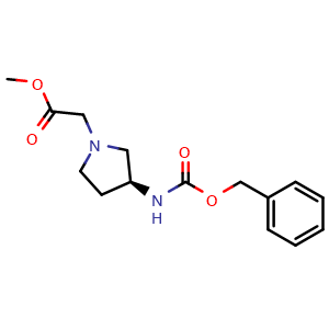 Chemical structure of methyl 2-[(3S)-3-(benzyloxycarbonylamino)pyrrolidin-1-yl]acetate , CAS 2940868-44-8, AChemBlock X210881