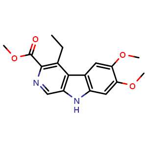 Chemical structure of methyl 4-ethyl-6,7-dimethoxy-9H-pyrido[3,4-b]indole-3-carboxylate , CAS 82499-00-1, AChemBlock X210907
