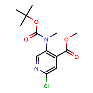 Chemical structure of methyl 5-((Tert-Butoxycarbonyl)(methyl)Amino)-2-Chloroisonicotinate , CAS 1034131-89-9, AChemBlock X210909
