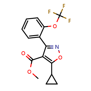 Chemical structure of methyl 5-Cyclopropyl-3-[2-(trifluoromethoxy)phenyl]isoxazole-4-carboxylate , CAS 1103500-32-8, AChemBlock X210914