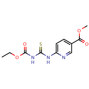 Chemical structure of methyl 6-(ethoxycarbonylcarbamothioylamino)pyridine-3-carboxylate , CAS 2204230-11-3, AChemBlock X210917
