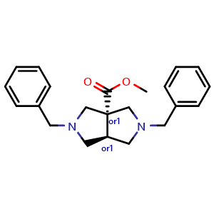 Chemical structure of methyl cis-2,5-dibenzyl-3,4,6,6a-tetrahydro-1H-pyrrolo[3,4-c]pyrrole-3a-carboxylate , CAS 2490406-92-1, AChemBlock X210926
