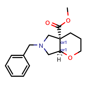 Chemical structure of methyl cis-6-benzyl-2,3,4,5,7,7a-hexahydropyrano[2,3-c]pyrrole-4a-carboxylate , CAS 2696257-52-8, AChemBlock X210928