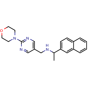 Chemical structure of N-((2-morpholinopyrimidin-5-yl)methyl)-1-(naphthalen-2-yl)ethan-1-amine , CAS 1355575-35-7, AChemBlock X210937