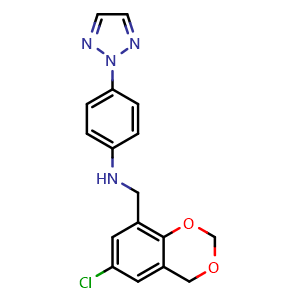 Chemical structure of N-((6-chloro-4H-benzo[d][1,3]dioxin-8-yl)methyl)-4-(2H-1,2,3-triazol-2-yl)aniline , CAS 1424381-56-5, AChemBlock X210939