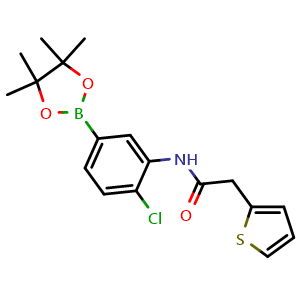 Chemical structure of N-(2-chloro-5-(4,4,5,5-tetramethyl-1,3,2-dioxaborolan-2-yl)phenyl)-2-(thiophen-2-yl)acetamide , CAS 2246755-99-5, AChemBlock X210953