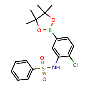 Chemical structure of N-(2-chloro-5-(4,4,5,5-tetramethyl-1,3,2-dioxaborolan-2-yl)phenyl)benzenesulfonamide , CAS 1106313-60-3, AChemBlock X210955