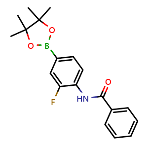 Chemical structure of N-(2-fluoro-4-(4,4,5,5-tetramethyl-1,3,2-dioxaborolan-2-yl)phenyl)benzamide , CAS 2246744-18-1, AChemBlock X210963