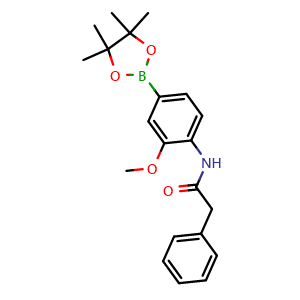 Chemical structure of N-(2-Methoxy-4-(4,4,5,5-tetramethyl-1,3,2-dioxaborolan-2-yl)phenyl)-2-phenylacetamide , CAS 2045409-68-3, AChemBlock X210968