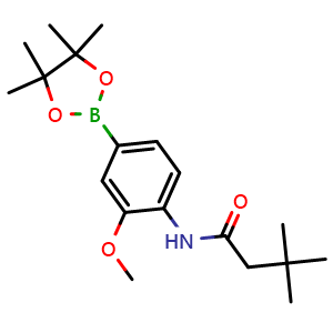 Chemical structure of N-(2-methoxy-4-(4,4,5,5-tetramethyl-1,3,2-dioxaborolan-2-yl)phenyl)-3,3-dimethylbutanamide , CAS 1914078-78-6, AChemBlock X210969