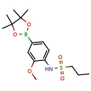 Chemical structure of N-(2-methoxy-4-(4,4,5,5-tetramethyl-1,3,2-dioxaborolan-2-yl)phenyl)propane-1-sulfonamide , CAS 2245819-88-7, AChemBlock X210977