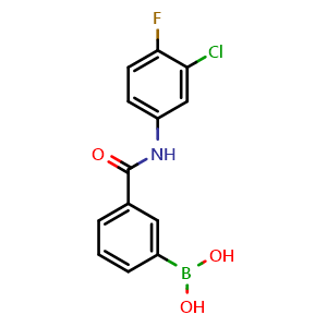 Chemical structure of N-(3-Chloro-4-fluorophenyl) 3-boronobenzamide , CAS 1072946-04-3, AChemBlock X210997