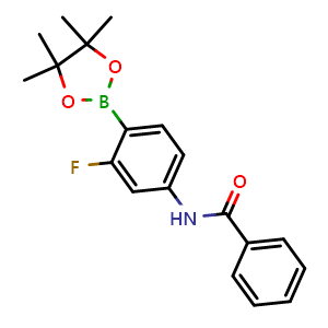 Chemical structure of N-(3-fluoro-4-(4,4,5,5-tetramethyl-1,3,2-dioxaborolan-2-yl)phenyl)benzamide , CAS 2246676-56-0, AChemBlock X210999