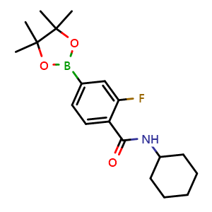 Chemical structure of N-Cyclohexyl-2-fluoro-4-(4,4,5,5-tetramethyl-1,3,2-dioxaborolan-2-yl)benzamide , CAS 736989-95-0, AChemBlock X211032
