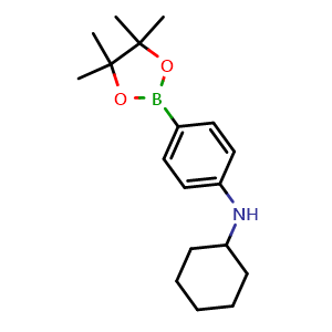 Chemical structure of N-cyclohexyl-4-(4,4,5,5-tetramethyl-1,3,2-dioxaborolan-2-yl)aniline , CAS 1430474-30-8, AChemBlock X211033