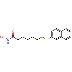 Chemical structure of N-hydroxy-7-(2-naphthalenylthio)-Heptanamide , CAS 926908-04-5, AChemBlock X211048