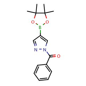 Chemical structure of phenyl(4-(4,4,5,5-tetramethyl-1,3,2-dioxaborolan-2-yl)-1H-pyrazol-1-yl)methanone , CAS 1562244-79-4, AChemBlock X211081