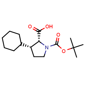 Chemical structure of rel-(2R,3R)-1-(tert-butoxycarbonyl)-3-cyclohexylpyrrolidine-2-carboxylic acid , CAS 1449586-26-8, AChemBlock X211097