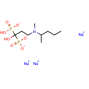 Chemical structure of sodium (1-hydroxy-1-(hydroxyoxidophosphoryl)-3-(methyl(pentan-2-yl)amino)propyl)phosphonate , AChemBlock X211103